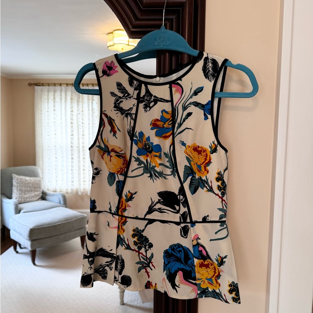 Tibi Silk Floral Peplum Top